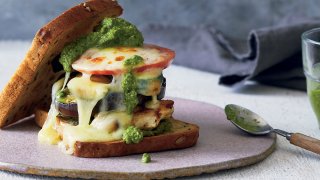 Green tapenade and vegetable melt